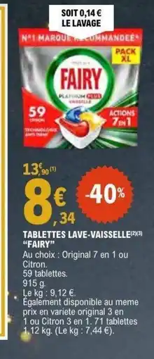 E.Leclerc FAIRY Tablettes lave-vaisselle offre