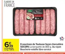 Carrefour SOCOPA 8 saucisses de Toulouse façon charcutière offre