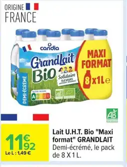 Carrefour GRANDLAIT Lait U.H.T. Bio Maxi Format offre