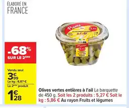 Carrefour Olives vertes entières à l'ail offre