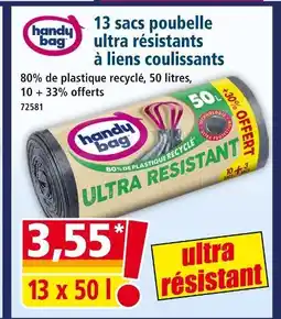 Norma Handy bag 13 sacs poubelle ultra résistants à liens coulissants offre