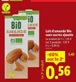 Lidl Vemondo lait d’amande bio sans sucres ajoutés offre