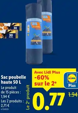 Lidl Sac poubelle haute 50 l offre