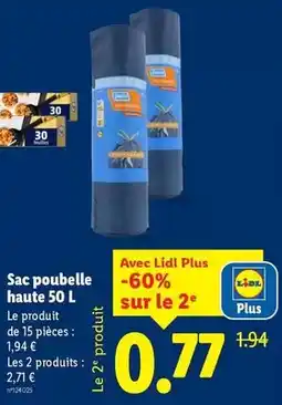 Lidl Sac poubelle haute 50l offre