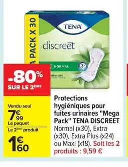 Carrefour TENA DISCREET Protections hygiéniques pour fuites urinaires Mega Pack offre