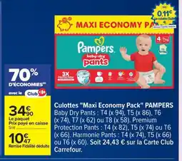 Carrefour PAMPERS Culottes Maxi Economy Pack offre
