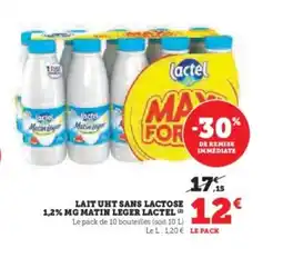 Hyper U LACTEL Lait uht sans lactose 1,2% mg matin leger offre