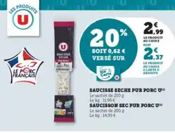 Hyper U Saucisson sec pur porc u offre