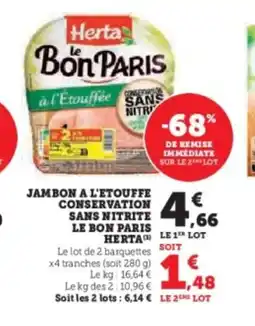 Hyper U HERTA Jambon a l'etouffe conservation sans nitrite le bon paris offre