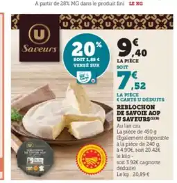 Hyper U Reblochon de savoie aop u saveurs offre