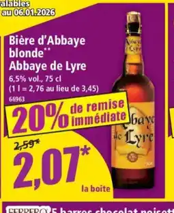 Norma Bière d'Abbaye blonde Abbaye de Lyre offre