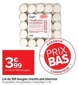 Carrefour Lot de 100 bougies chauffe-plat blanches offre