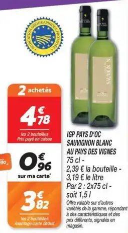 Netto Igp pays d'oc sauvignon blanc au pays des vignes offre