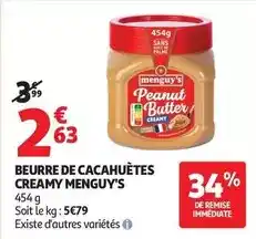 Auchan Supermarché Menguy's - beurre de cacahuètes creamy offre