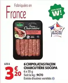 Auchan Supermarché Socopa - 6 chipolatas façon charcutière offre