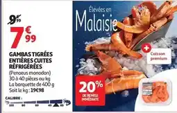 Auchan Supermarché Gambas tigrées entières cuites réfrigérées offre
