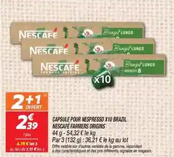 Netto Nespresso - capsule pour x10 brazil, nescafé farmers origins offre