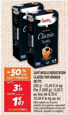 Netto Netto - café moulu dégustation classic' pur arabica offre