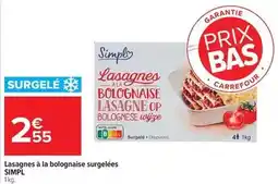 Carrefour Simply - lasagnes à la bolognaise surgelées offre