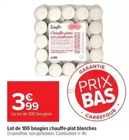 Carrefour Simply - lot de 100 bougies chauffe-plat blanches offre