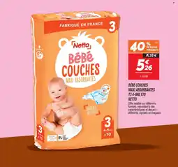 Netto Bébé couches maxi absorbantes t3 4-9kg x70 netto offre