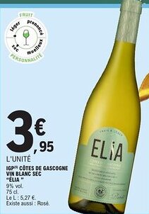 E.Leclerc Igp côtes de gascogne vin blanc sec élia offre