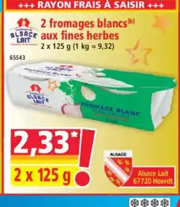 Norma ALSACE LAIT 2 fromages blancs aux fines herbes offre