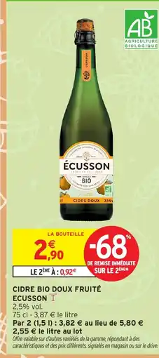 Intermarché ECUSSON Cidre bio doux fruité offre