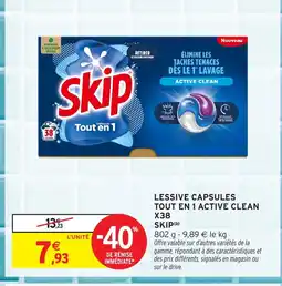 Intermarché SKIP Lessive capsules tout en 1 active clean x38 offre