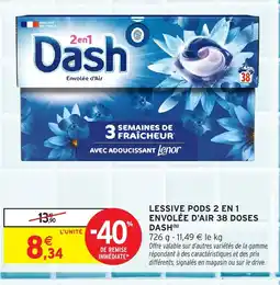 Intermarché DASH Lessive pods 2 en 1 envolée d'air 38 doses offre