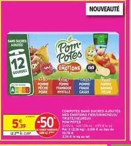 Intermarché POM'POTES Compotes sans sucres ajoutés mes émotions fier/grincheux/ triste/heureux offre