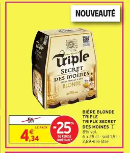Intermarché TRIPLE SECRET DES MOINES Bière blonde triple offre