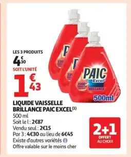 Auchan PAIC EXCEL Liquide vaisselle brillance offre
