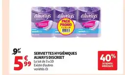 Auchan ALWAYS DISCREET Serviettes hygiéniques offre
