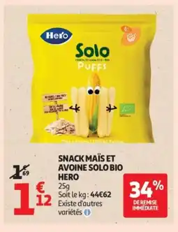 Auchan HERO Snack maïs et avoine solo bio offre