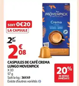 Auchan MOVENPICK Caspules de café crema lungo offre