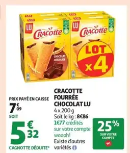 Auchan LU Cracotte fourrée chocolat offre