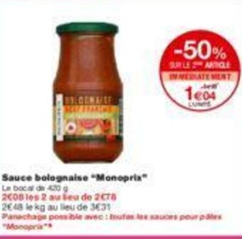 Monoprix Sauce bolognaise "monoprix" offre