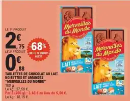 E.Leclerc Express MERVEILLES DU MONDE Tablettes de chocolat au lait noisettes et amandes offre