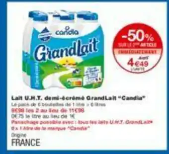 Monoprix Lait U.H.T demi-écrémé grandlait "candia" offre