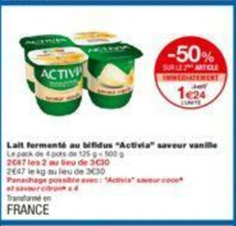 Monoprix Lait fermenté au bifidus "activia" saveur vanille offre