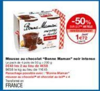 Monoprix Mousse au chocolat "bonne maman" noir intense offre