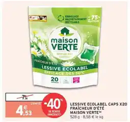 Intermarché LESSIVE ECOLABEL CAPS X20 FRAÎCHEUR D'ÉTÉ MAISON VERTE offre