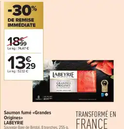 Carrefour Contact LABEYRIE Saumon fumé Grandes Origines offre