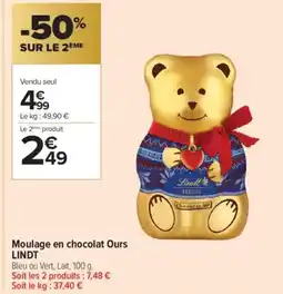 Carrefour Contact LINDT Moulage en chocolat Ours offre