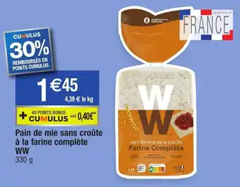 Migros Pain de mie sans croûte à la farine complète offre