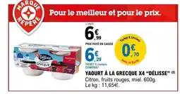 E.Leclerc DÉLISSE Yaourt à la grecque x4 offre