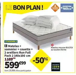 Conforama Matelas + sommier + couette + 2 oreillers Run Full Pack 2 offre