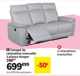 Conforama Canapé de relaxation manuelle 3 places Harper offre