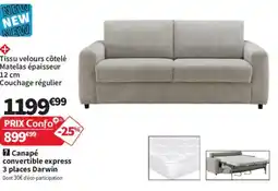Conforama Canapé convertible express 3 places Darwin offre